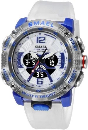 Clock 8058 Sport Watches turbine anomaly graphite Men Waterproof Male Clock Digital LED Display Quartz Analog Stopwatch Fashion Green Orange Male 