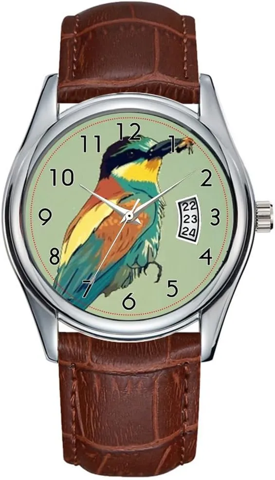 Clock Date Classic Business Brown Leather Christmas Wristwatch European Bee-Eater Vintage Retro Style Mint Green Wrist Watches Men Watch Casual Waterproof Quartz tape Watches 