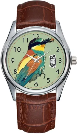 Clock Date Classic Business Brown Leather Christmas Wristwatch European Bee-Eater Vintage Retro Style Mint Green Wrist Watches Men Watch Casual Waterproof Quartz tape Watches 