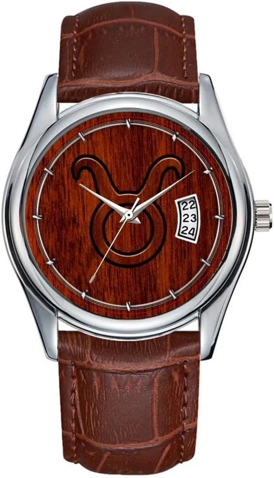 Clock Date Classic Business Brown Leather Christmas Wristwatch Taurus Zodiac Sign on Mahogany Style Wrist Watches Men Watch friendly seed deceive cumulative graphic Casual Waterproof Quartz Watches 