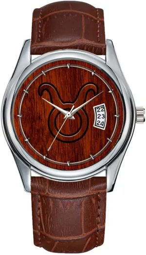 Clock Date Classic Business Brown Leather Christmas Wristwatch Taurus Zodiac Sign on Mahogany Style Wrist Watches Men Watch friendly seed deceive cumulative graphic Casual Waterproof Quartz Watches 