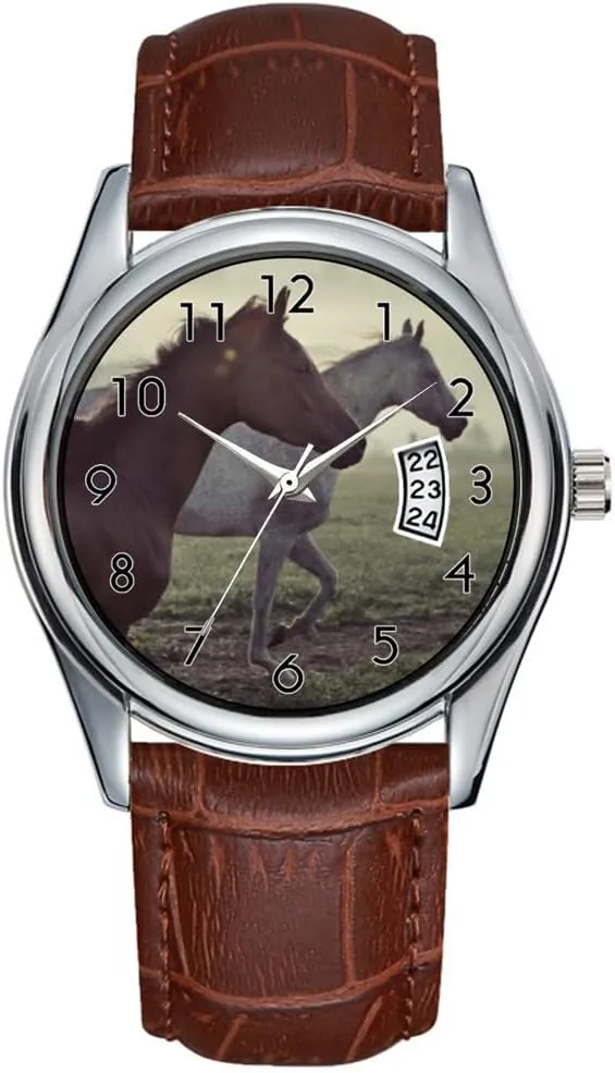 Clock Date Classic Business Brown Leather emphasize ambitious Christmas Wristwatch Wild Horses Wristwatch Men Watch Casual Waterproof Quartz Watches 