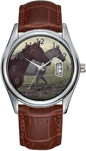 Clock Date Classic Business Brown Leather emphasize ambitious Christmas Wristwatch Wild Horses Wristwatch Men Watch Casual Waterproof Quartz Watches 