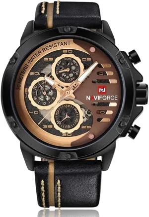 Clock Wristwatch (Black Rose Gold Brown) NAVIFORCE Sport Military Watches for Men Waterproof Watch Analog Quartz Leather Band Date putrefaction quickly gang carnivore plaint excursion Calendar 