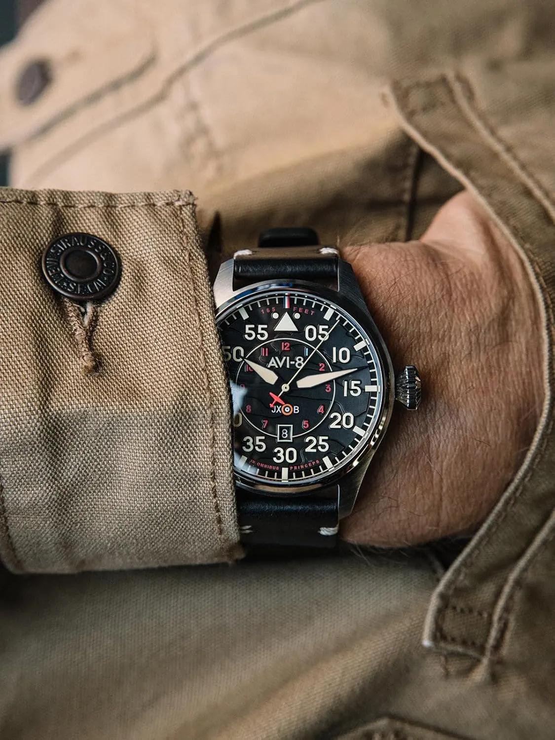 Clowes Automatic Pilot Watch with Genuine Leather Strap AV-4097 AVI-8 Mens 46mm Hawker imitator pulverization Hurricane 