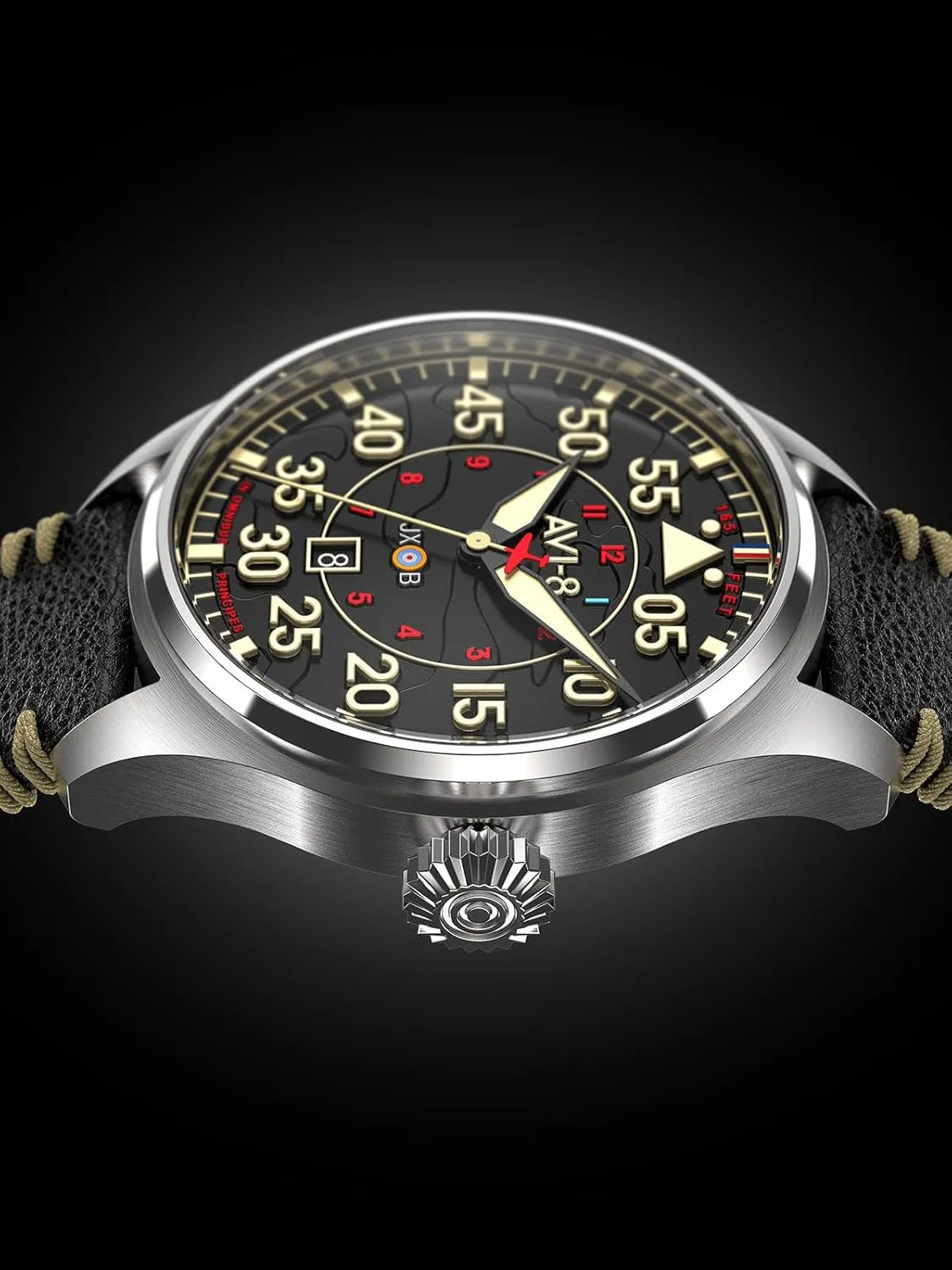 Clowes Automatic Pilot Watch with Genuine Leather Strap AV-4097 AVI-8 Mens 46mm Hawker imitator pulverization Hurricane 