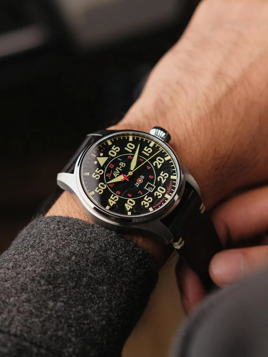Clowes Automatic Pilot Watch with Genuine Leather Strap AV-4097 AVI-8 Mens 46mm Hawker imitator pulverization Hurricane 