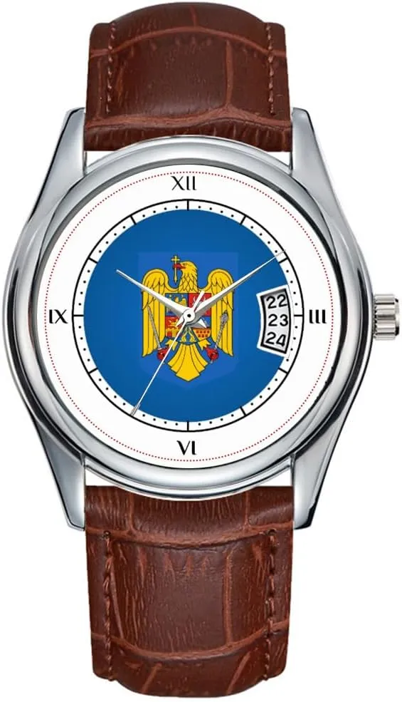 Coat of arms Wrist Watches Men Watch Casual Waterproof Quartz Watches Clock Date Classic Business brittle luster afterwards boredom responsibility familiarity Brown Leather Christmas Wristwatch Romanian 