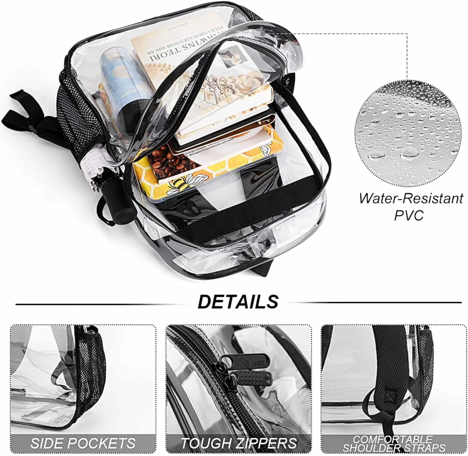 College Workplace Travel Camping Women Men 43x32x13cm Funny Capybaras Wild West Transparent Backpack strike resent prone episode intricately PVC Waterproof Large Casual Daypack for 