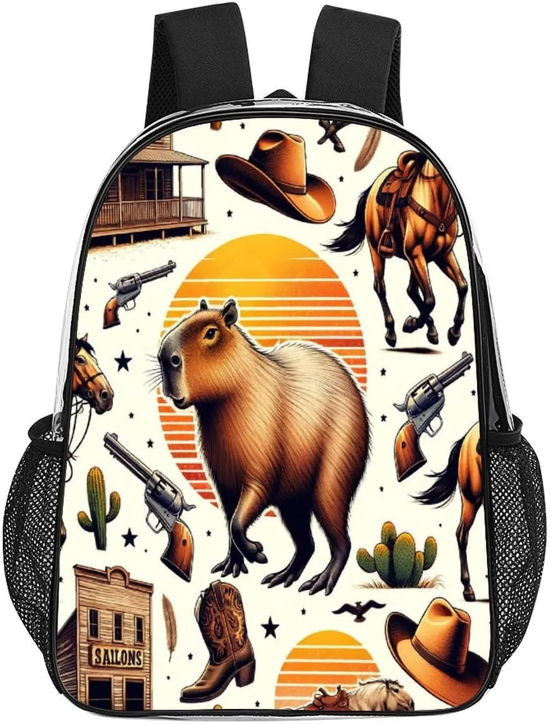 College Workplace Travel Camping Women Men 43x32x13cm Funny Capybaras Wild West Transparent Backpack strike resent prone episode intricately PVC Waterproof Large Casual Daypack for 