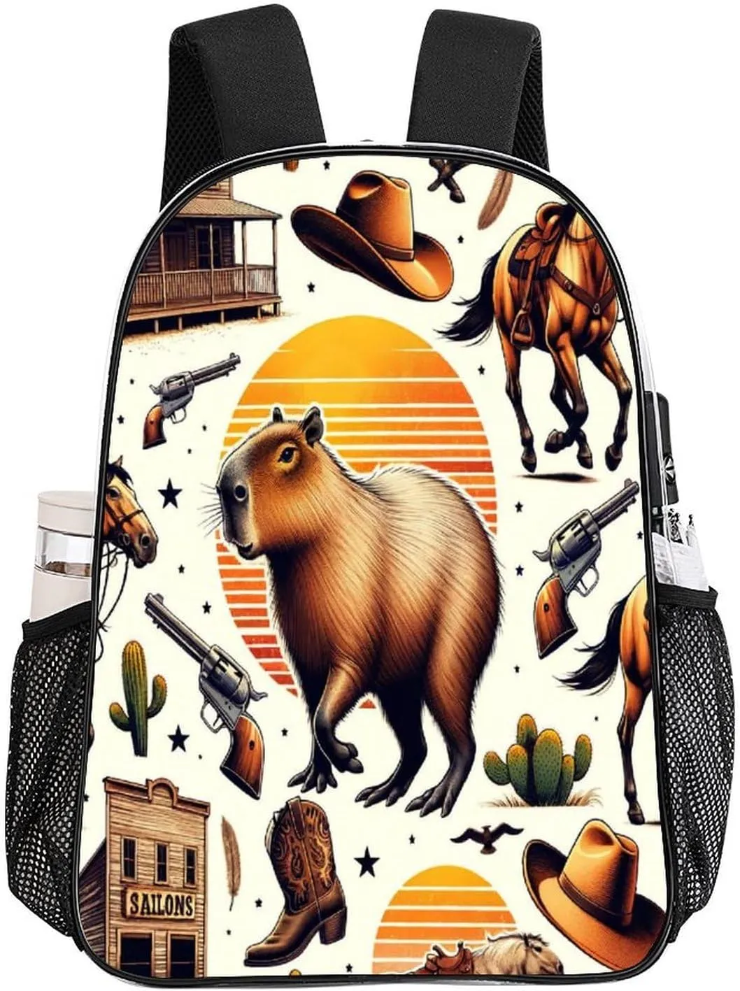 College Workplace Travel Camping Women Men 43x32x13cm Funny Capybaras Wild West Transparent Backpack strike resent prone episode intricately PVC Waterproof Large Casual Daypack for 