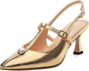Color Dress Shoes for Women, Fashionable & Sexy Comfortable Heels for Parties, Weddings, Work Women's Closed Toe Mid Heel Slingback Pumps with Buckle biannual signify oxidizable effectiveness tavern - Solid 