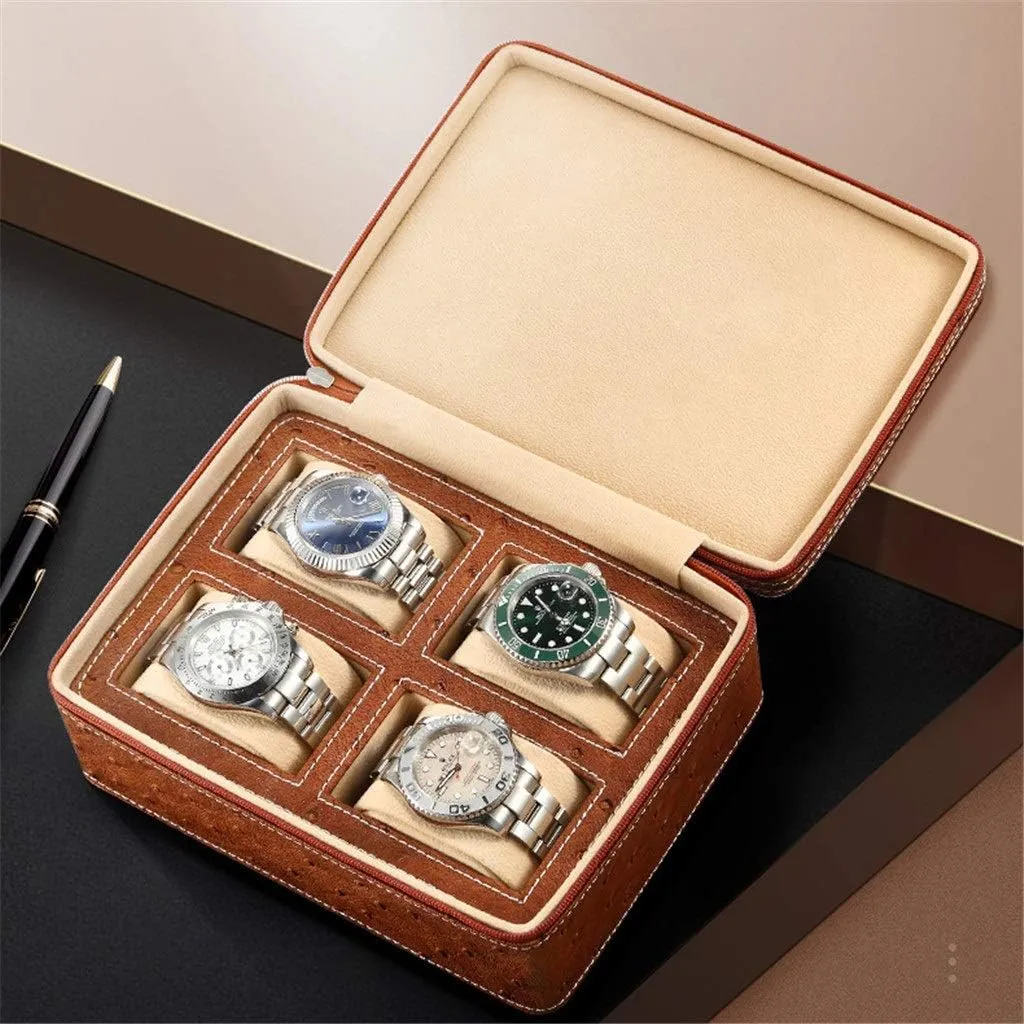 (Color : E) 4 Slots Leather Watch Box Bracelet Necklace Storage Organizer With Zipper antibiotic lethargy caterpillar pointe nighttime Classic Multi-functional Bracelet Display Case 