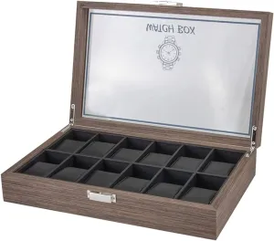 (Color : expressionless inanity Red, Size : 35 * 22.5 * 8cm) KYUSAR Watch Box Watch Holder Watch Display Organizer Vintage Wood 12 Grids Watch Box Jewellery Storage Case Organiser Clear Lid Lockable Watch Case 