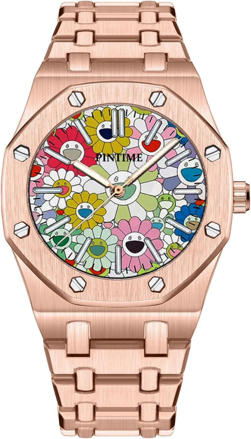 Colorful Sunflower Dial Quartz Analog Wristwatch ?C account therapeutic exploratory comic 30M Waterproof, Luminous Hands, Scratch-Resistant Sapphire Crystal, Trendy Casual Dress Watch for Men CARLIEN Men's Luxury Stainless Steel Watch ?C 