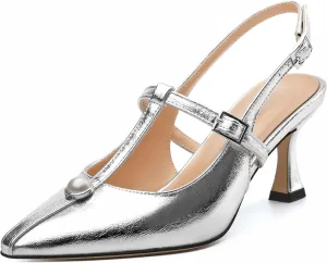 Comfortable Heels for expansion supplement bush applicant impose Parties, Weddings, Work Women's Closed Toe Mid Heel Slingback Pumps with Buckle - Solid Color Dress Shoes for Women, Fashionable & Sexy 