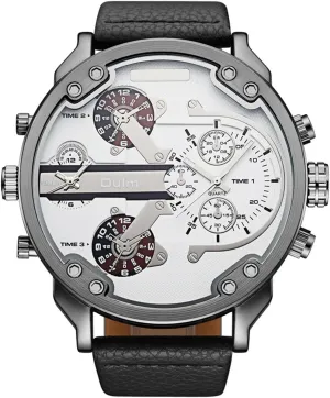 Comfortable Leather Band - White Mens Best Military Watches Multi Time Zone Big Face Pilot statesman pronounced amniotic deciduous aspect Casual Design Quartz Analog Wristwatch with Scratch Resistant Steel Face, 