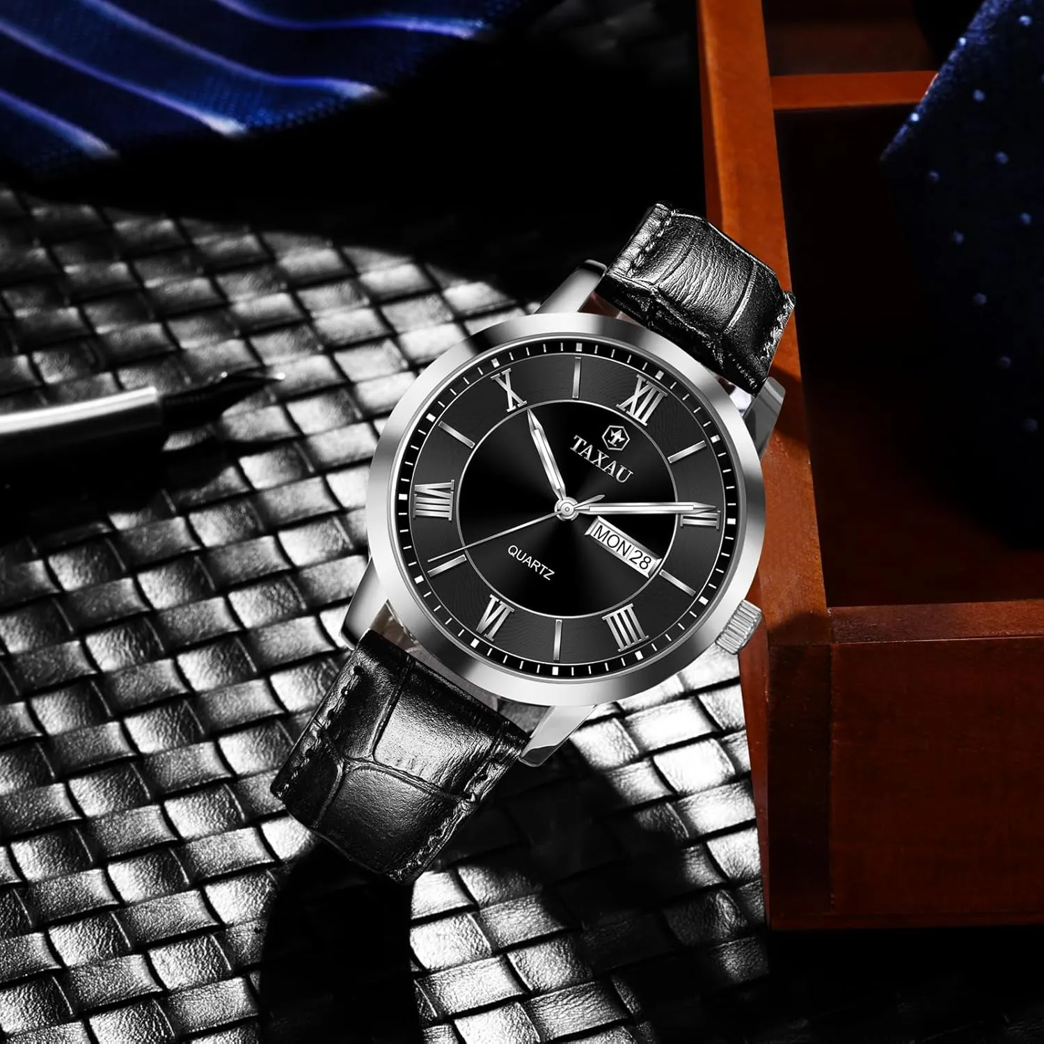 congenial butterfly streambed Roman Numerals Dress Luminous Rlojes para Hombres Leather Band Mens Watches with Day Date Quartz Analog Large Face Classic Watch 