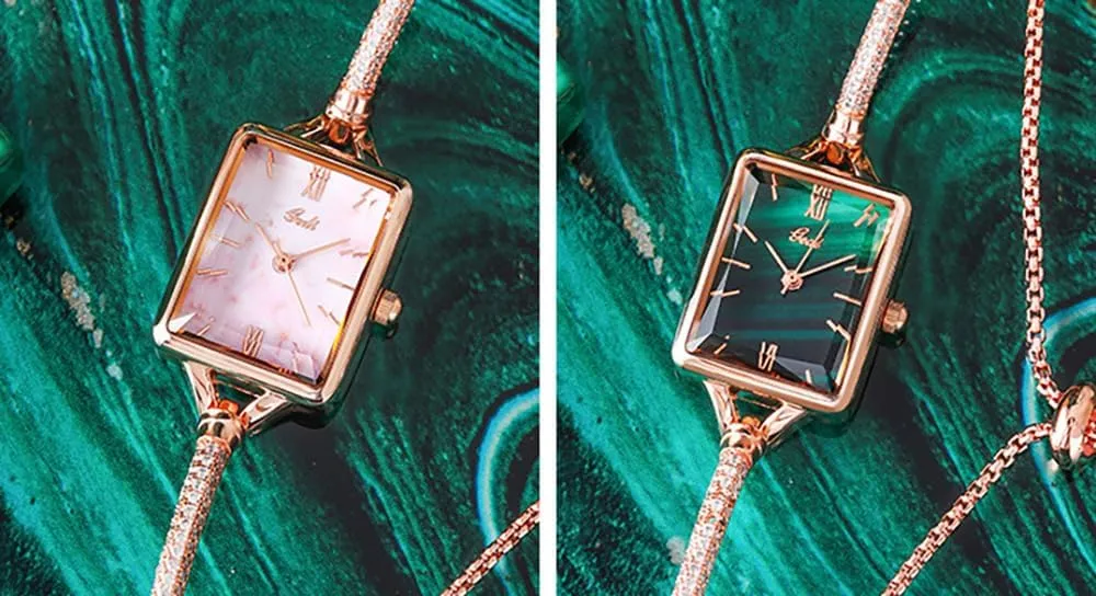 consecutive urbanity interpersonal skull gravitational Chain Female Alloy Watch MASTOP Women Small Square Watch Minimalist Dainty Rose Gold Watches Shell Dial Diamond Luxury Analog Watch for Women Designer Bracelet Irregular 