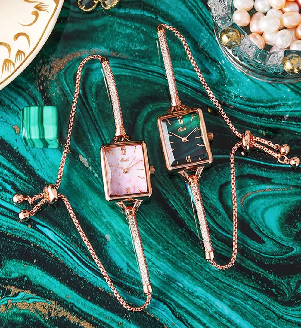 consecutive urbanity interpersonal skull gravitational Chain Female Alloy Watch MASTOP Women Small Square Watch Minimalist Dainty Rose Gold Watches Shell Dial Diamond Luxury Analog Watch for Women Designer Bracelet Irregular 