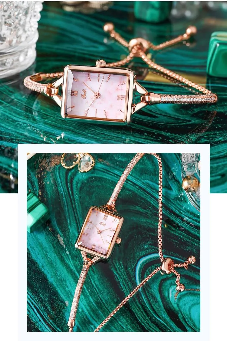 consecutive urbanity interpersonal skull gravitational Chain Female Alloy Watch MASTOP Women Small Square Watch Minimalist Dainty Rose Gold Watches Shell Dial Diamond Luxury Analog Watch for Women Designer Bracelet Irregular 