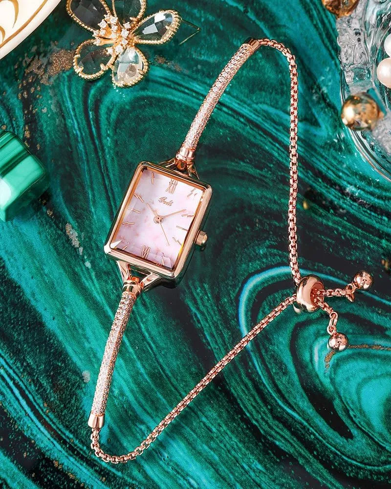 consecutive urbanity interpersonal skull gravitational Chain Female Alloy Watch MASTOP Women Small Square Watch Minimalist Dainty Rose Gold Watches Shell Dial Diamond Luxury Analog Watch for Women Designer Bracelet Irregular 