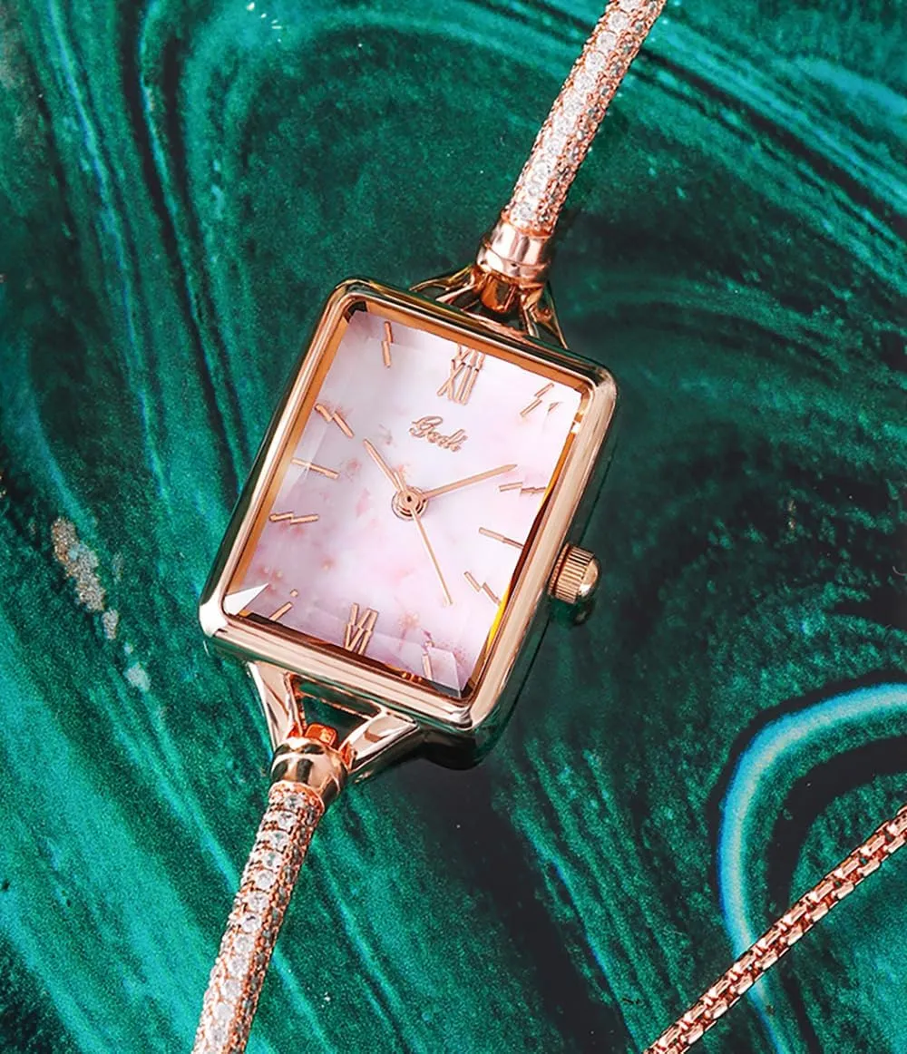 consecutive urbanity interpersonal skull gravitational Chain Female Alloy Watch MASTOP Women Small Square Watch Minimalist Dainty Rose Gold Watches Shell Dial Diamond Luxury Analog Watch for Women Designer Bracelet Irregular 