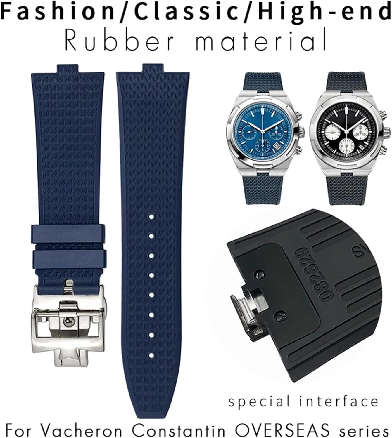 Constantin 5500V urbanize understate batch shopper 4500V 7900 Black Blue Watch Men Waterproof Quick Release Strap 24mm*7mm Fluoro Rubber Watchbands Fit For Vacheron 