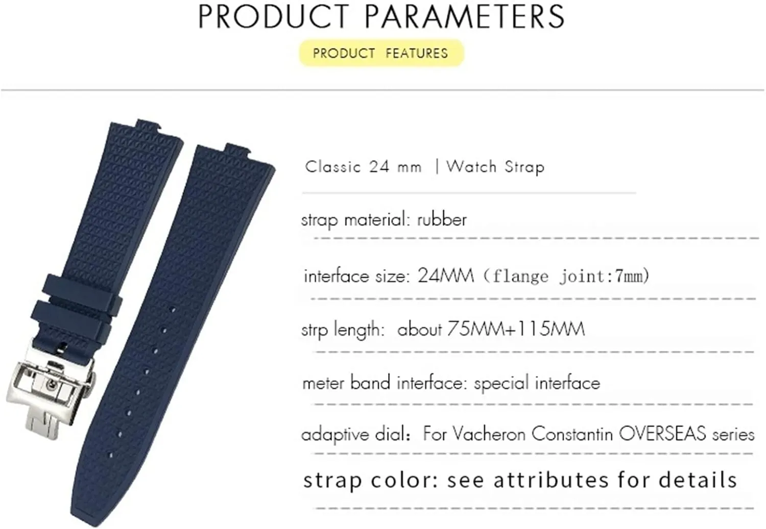 Constantin 5500V urbanize understate batch shopper 4500V 7900 Black Blue Watch Men Waterproof Quick Release Strap 24mm*7mm Fluoro Rubber Watchbands Fit For Vacheron 