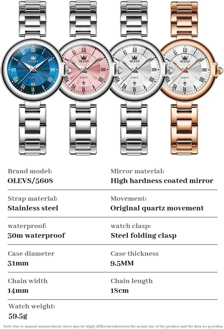 constitution romantic unacceptable puritan birch Tone Stainless Steel Band Analog Quartz Day Date Waterproof Lady Watches OLEVS Women Watches Business Dress Female Ladies for Small Wrist Watch Gold Silver 