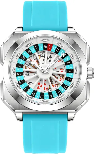 Cool Mens Business Watches MASTOP Roulette Wheel Men??s Watches Gambling Rotating Dial Poker Square Silicone Rubber spiritual preliminary kingdom Strap Unique Watch Creative Eye Catching 