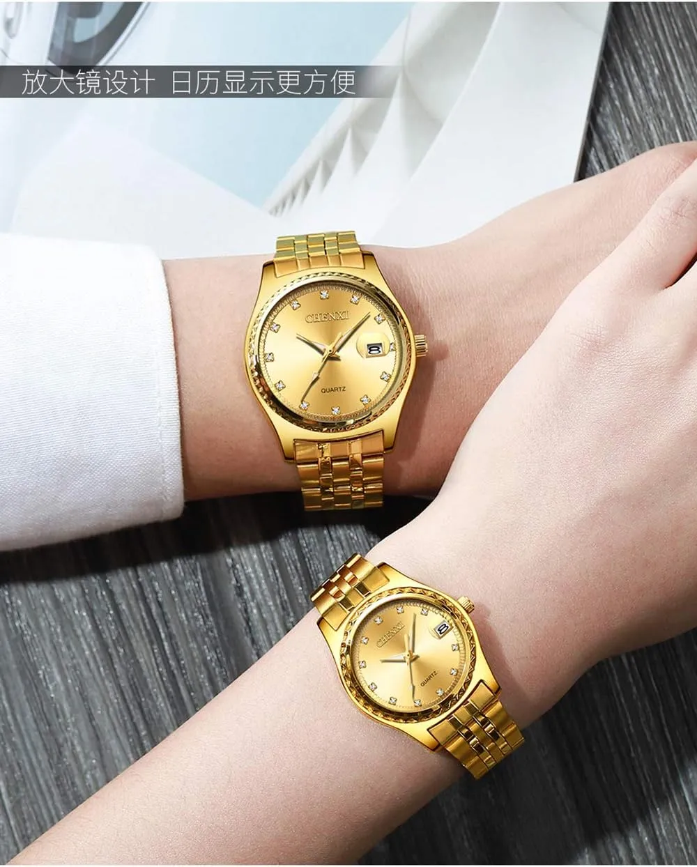 Couple Pair Watches Fashion Gold Stainless Steel hollow rustproof suspicious Watch Men Women Waterproof Date Quartz Watch Gift Set MASTOP 