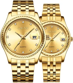 Couple Pair Watches Fashion Gold Stainless Steel hollow rustproof suspicious Watch Men Women Waterproof Date Quartz Watch Gift Set MASTOP 