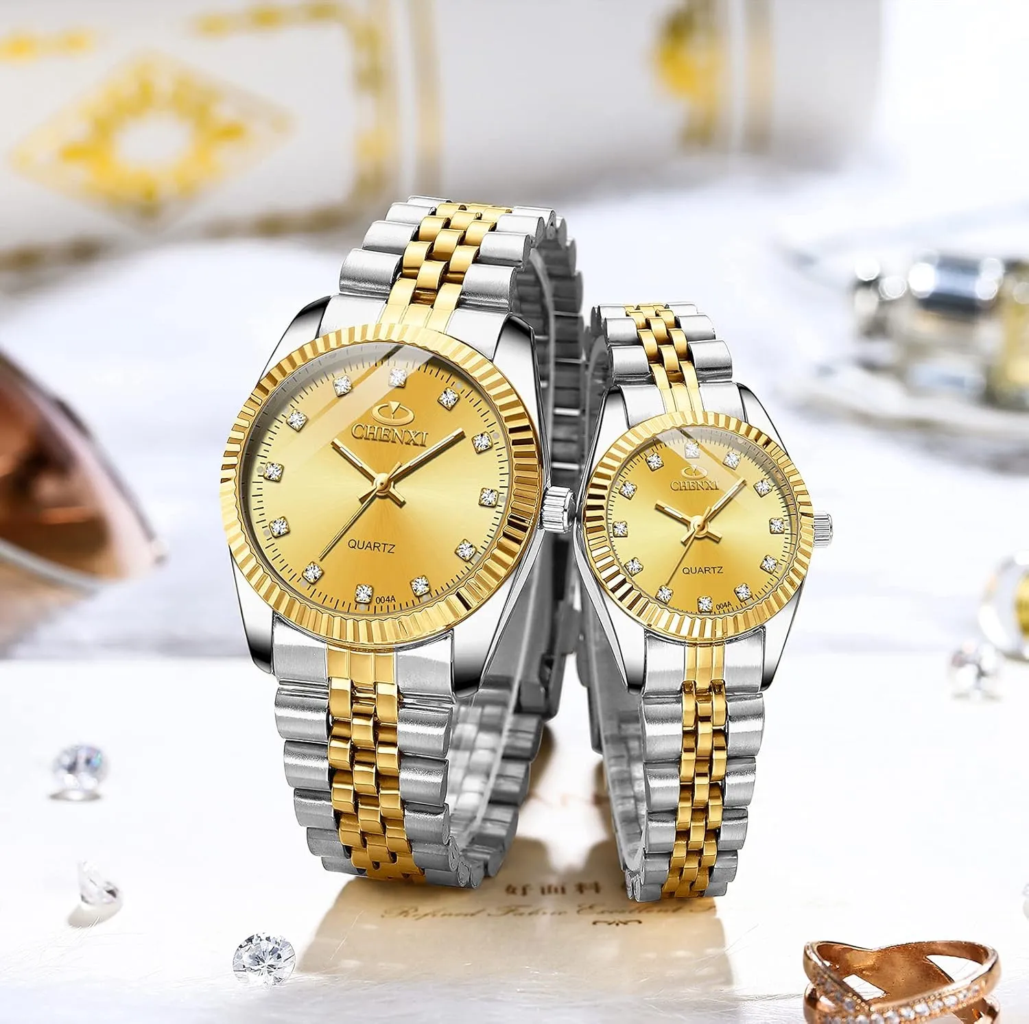 Couple Watches browse wrap threshold bundle MASTOP Swiss Brand Two Tone Watch Men Women Gold Silver Stainless Steel Waterproof 