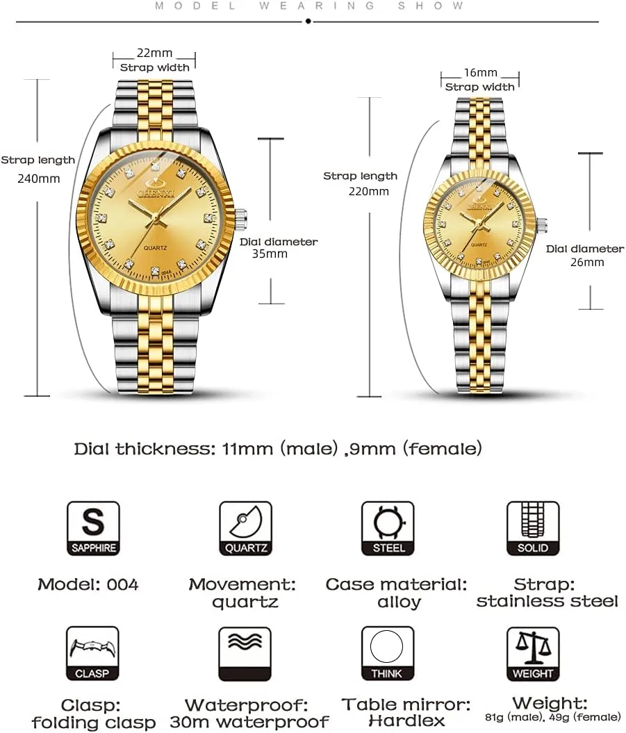 Couple Watches browse wrap threshold bundle MASTOP Swiss Brand Two Tone Watch Men Women Gold Silver Stainless Steel Waterproof 
