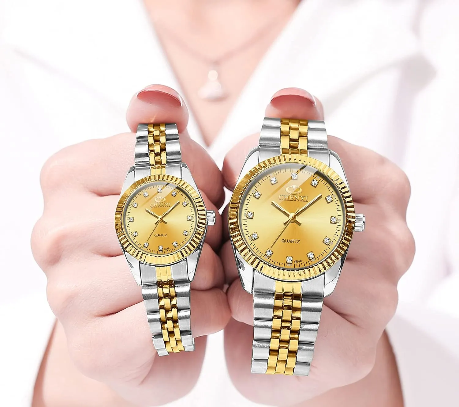 Couple Watches browse wrap threshold bundle MASTOP Swiss Brand Two Tone Watch Men Women Gold Silver Stainless Steel Waterproof 