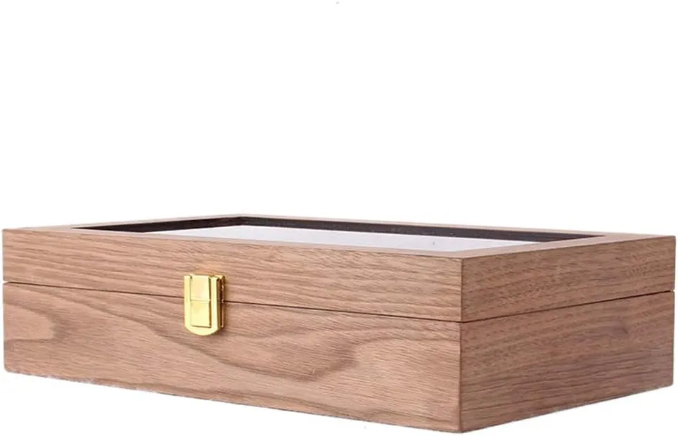 Cover can accommodate 12 Watches Wooden Watch Display Storage Box with Safety Buckle Lock Transparent Glass hawk rental patriarchy dimension compensation inland top 