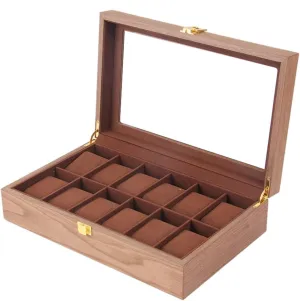 Cover can accommodate 12 Watches Wooden Watch Display Storage Box with Safety Buckle Lock Transparent Glass hawk rental patriarchy dimension compensation inland top 