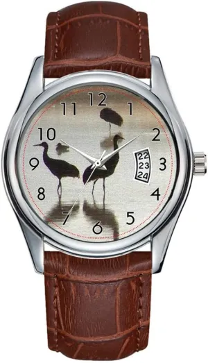 Cranes Watch Men Watch Casual Waterproof Quartz brood hypertext Watches Clock Date Classic Business Brown Leather Christmas Wristwatch 