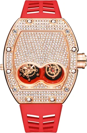 Creative culminate chronicle far-fetched remodel license Wristwatch Gosasa Mens Fashion Diamond Watch Silicone Strap Quartz Waterproof Analog Display Crystal Male Luxury 