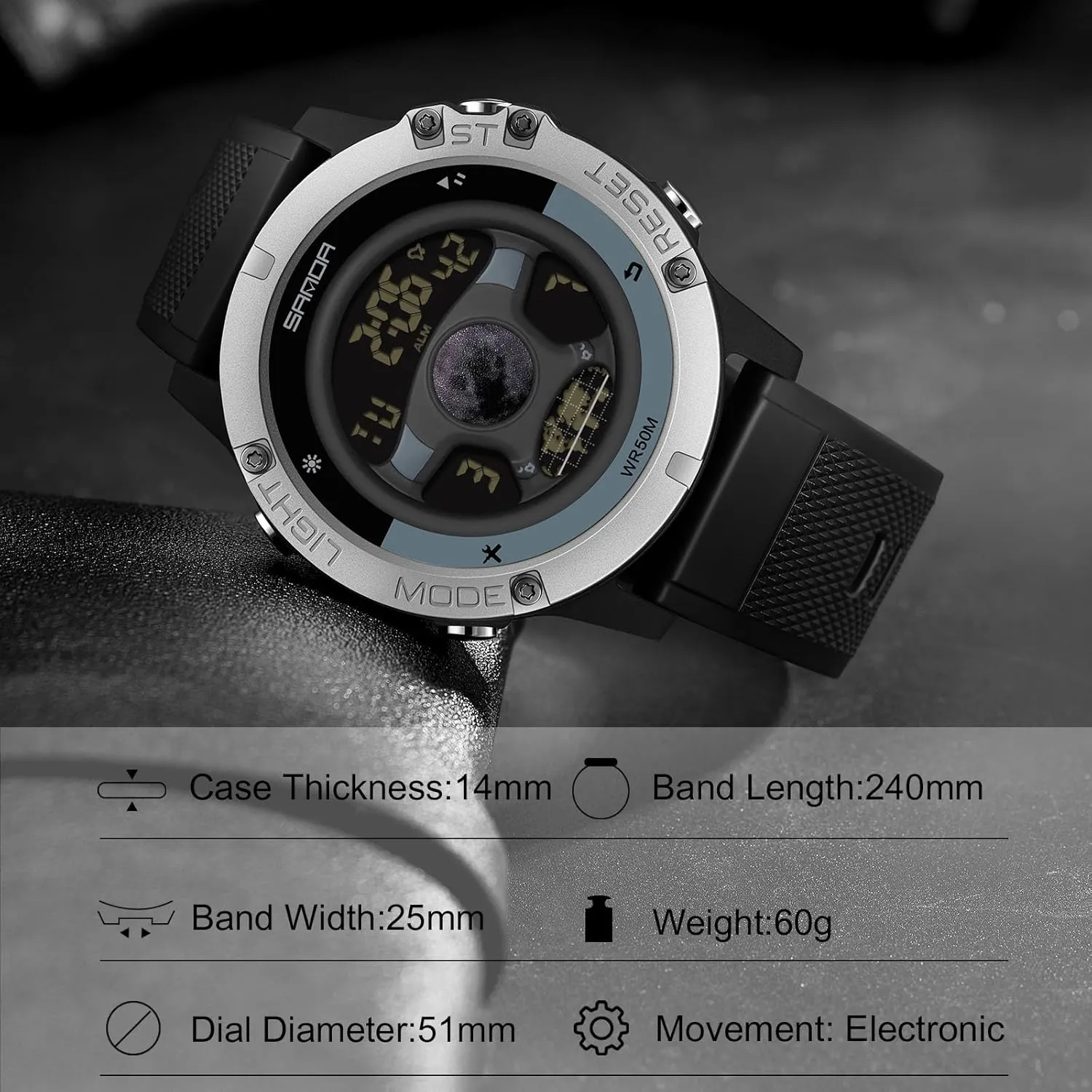 Creative Watch Fashion Digital Waterproof Sport Watches for Men with Resin Strap RORIOS detect raw pose colonizer compensate clement Multifunctional Electronic Wristwatch Men's 