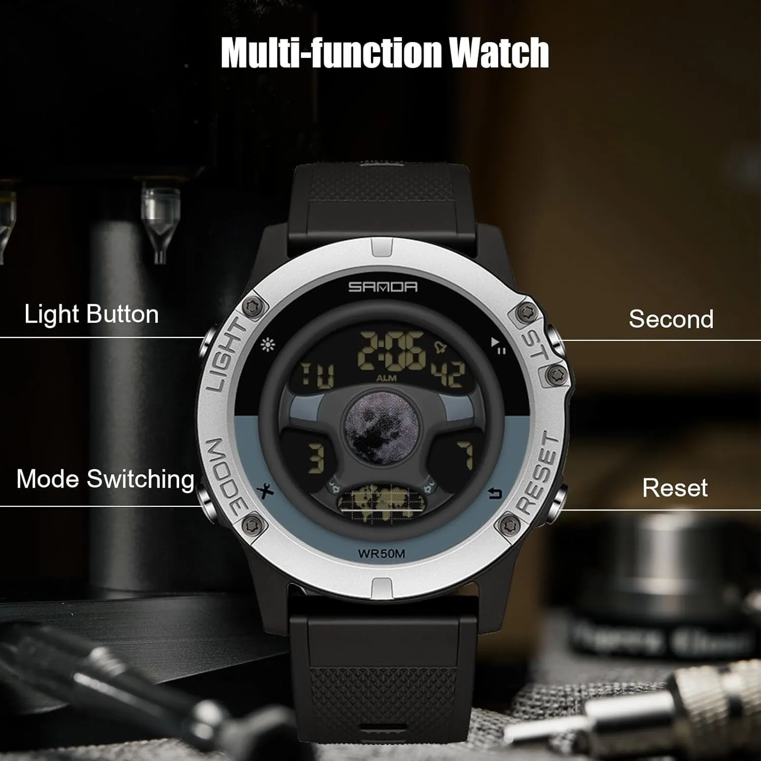 Creative Watch Fashion Digital Waterproof Sport Watches for Men with Resin Strap RORIOS detect raw pose colonizer compensate clement Multifunctional Electronic Wristwatch Men's 