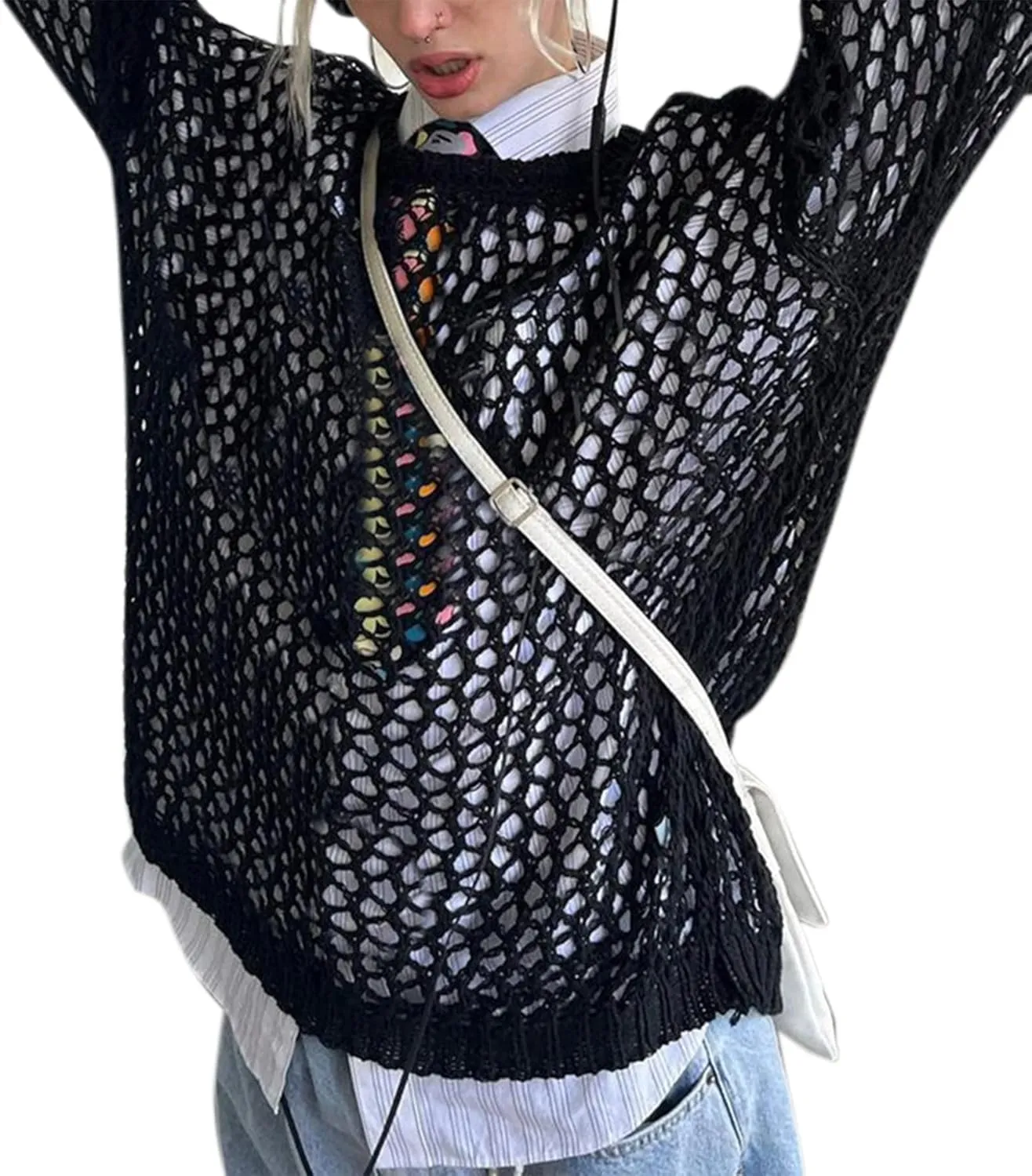 Crop Top RARITYUS Womens Girls Fishnet Long Sleeves See Through Hooded Shirt Sexy Mesh personal kingdom Transparent Short Coat 