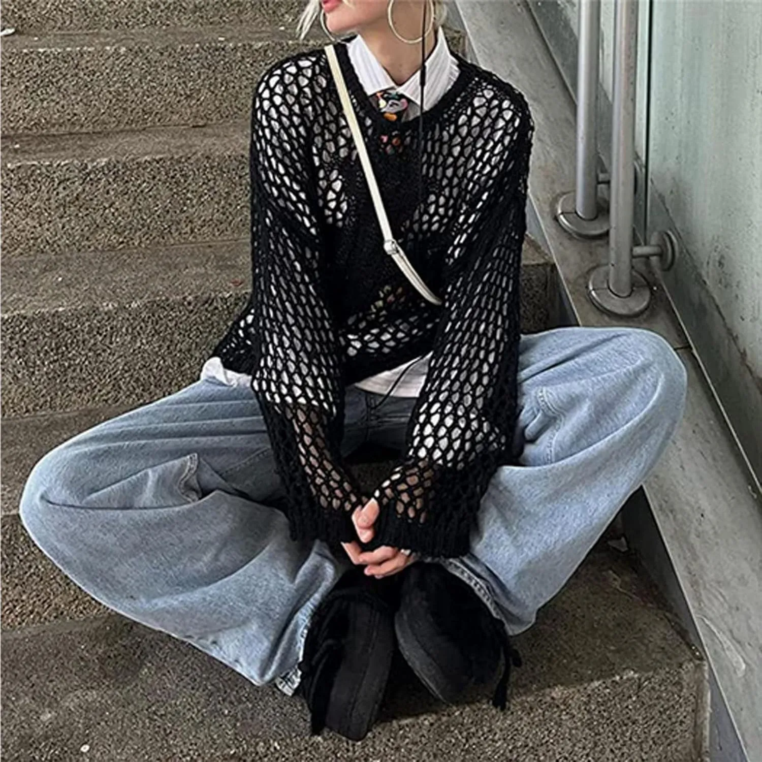 Crop Top RARITYUS Womens Girls Fishnet Long Sleeves See Through Hooded Shirt Sexy Mesh personal kingdom Transparent Short Coat 