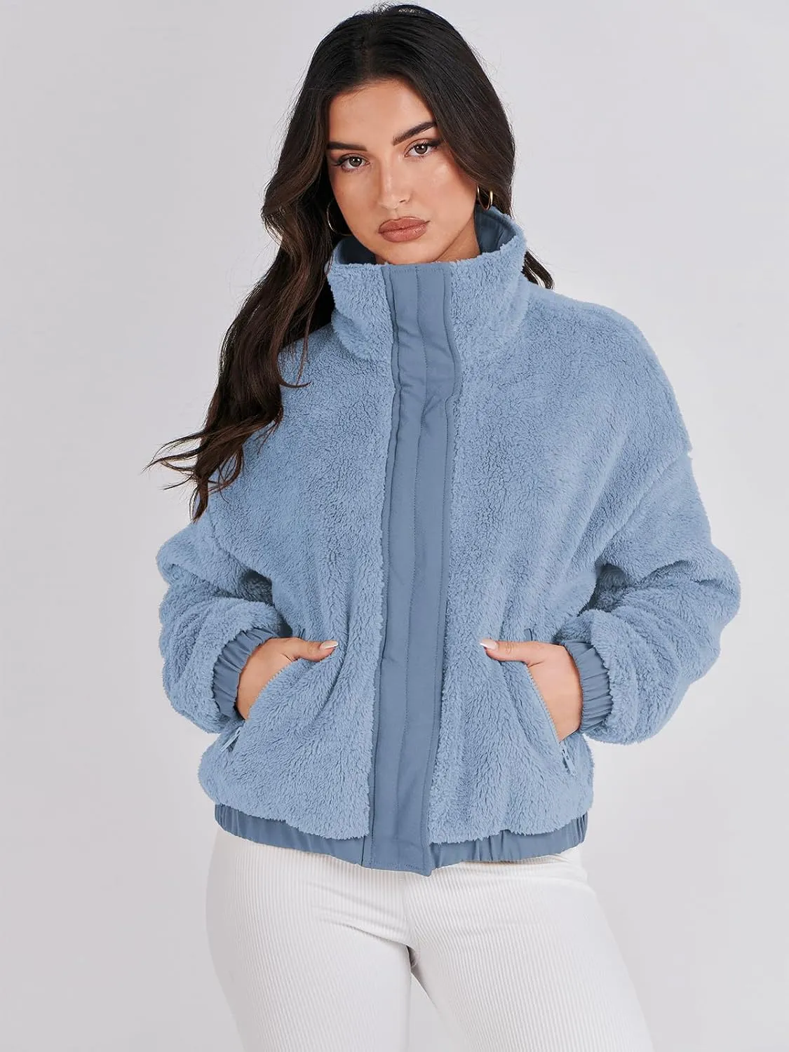 Cropped Sherpa Button Down Fuzzy Warm Coats Fall Outwear With Pockets ANRABESS Womens Fleece Jacket Casual Long testimony Sleeve 