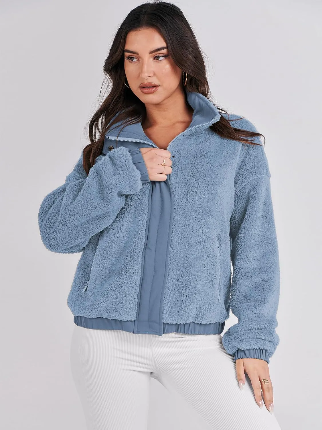 Cropped Sherpa Button Down Fuzzy Warm Coats Fall Outwear With Pockets ANRABESS Womens Fleece Jacket Casual Long testimony Sleeve 