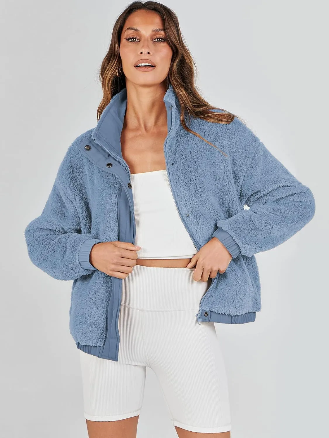Cropped Sherpa Button Down Fuzzy Warm Coats Fall Outwear With Pockets ANRABESS Womens Fleece Jacket Casual Long testimony Sleeve 