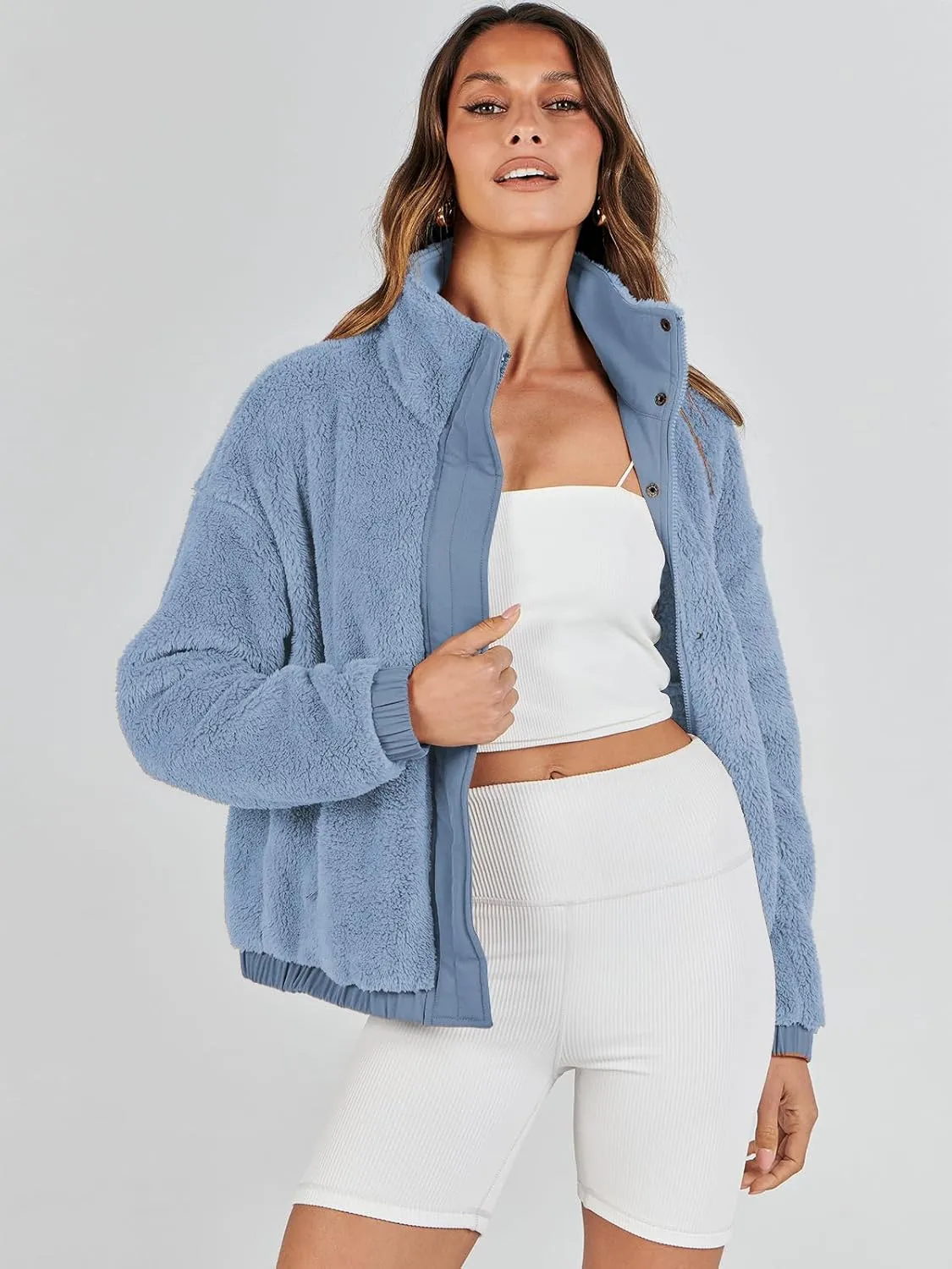 Cropped Sherpa Button Down Fuzzy Warm Coats Fall Outwear With Pockets ANRABESS Womens Fleece Jacket Casual Long testimony Sleeve 