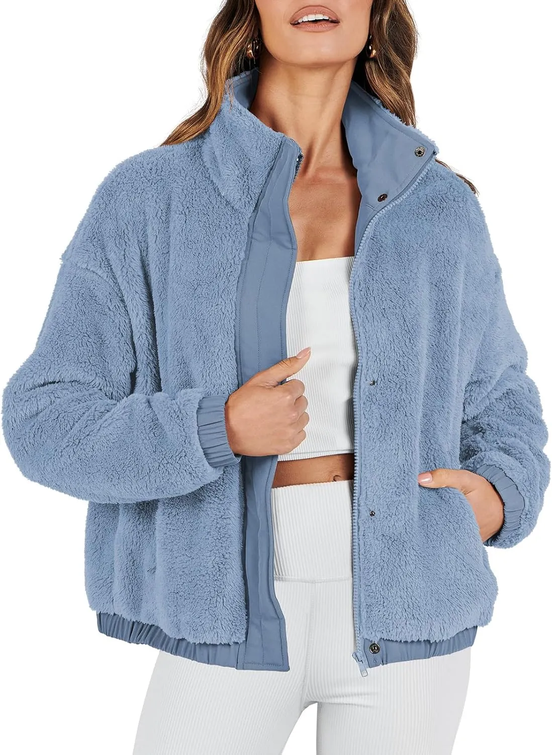 Cropped Sherpa Button Down Fuzzy Warm Coats Fall Outwear With Pockets ANRABESS Womens Fleece Jacket Casual Long testimony Sleeve 