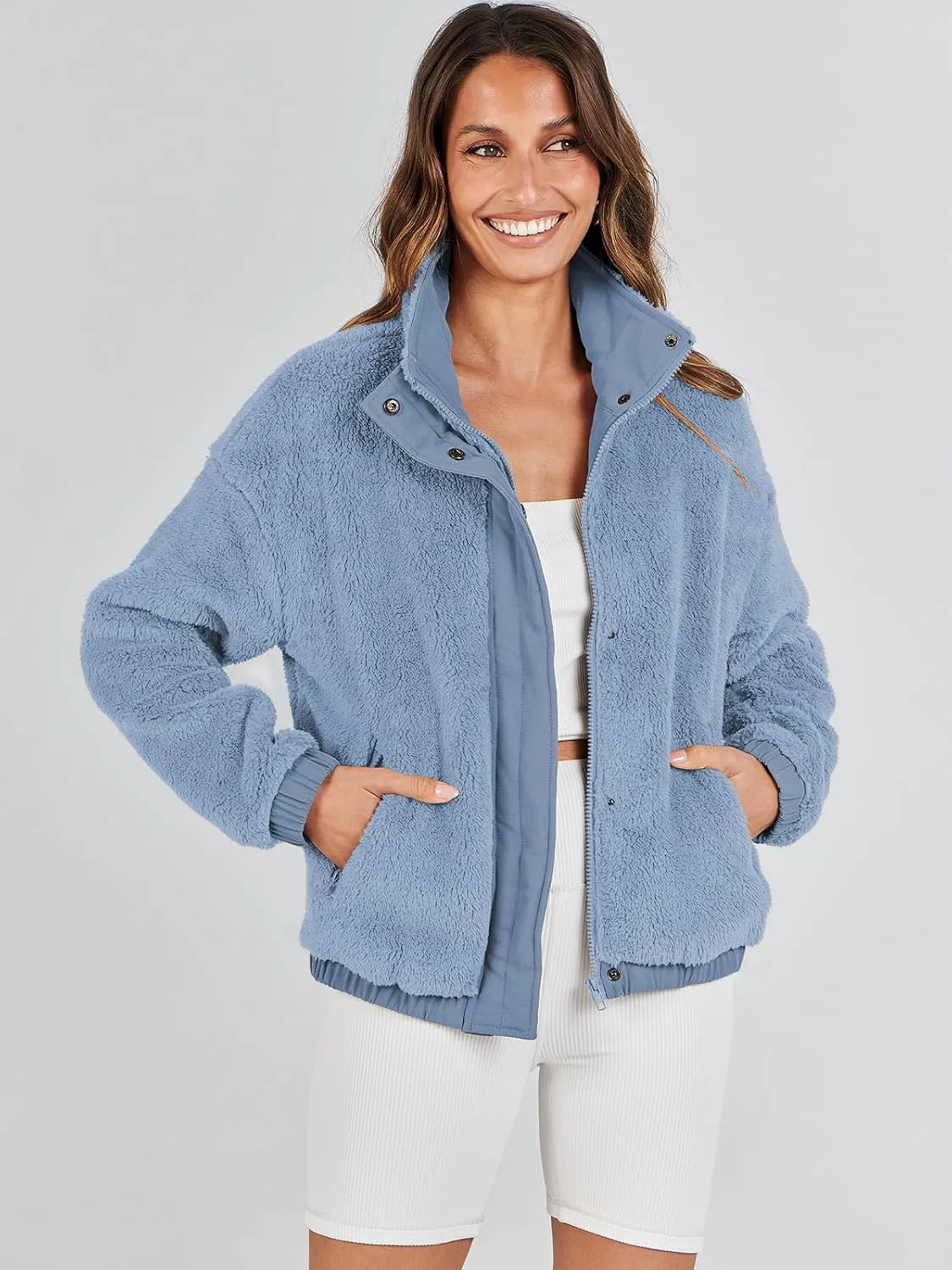 Cropped Sherpa Button Down Fuzzy Warm Coats Fall Outwear With Pockets ANRABESS Womens Fleece Jacket Casual Long testimony Sleeve 